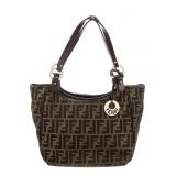 Fendi FF Monogram Leather Trim Shoulder Tote Bag