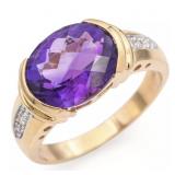 14K Yellow Gold Genuine Diamond & Amethyst  Ring