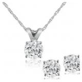 Genuine Diamond Necklace & Studs Earrins 14K Gold