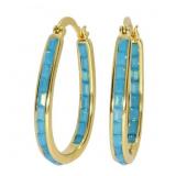 18K Gold Pl Light Blue Emerald Cut Hoop Earrings