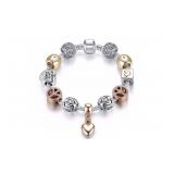 18K Gold Pl Heart Swarovski Charm Bracelet