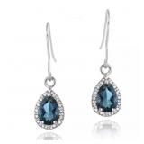 Genuine Blue Topaz & Diamond Sterling Earrings