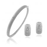 Genuine Diamond Earrings & Bangle Bracelet Set