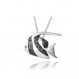 Genuine Black Diamond 925 Sterling Ffish Necklace