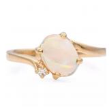 Vintage 14K Gold Genuine Opal & Diamond Band Ring