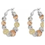 18K Gold Pl Sterling Beaded Hoop Earrings