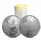 Roll of 25 Canadian Silver Maple Leaf Coins