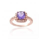 18K Rose Gold Pl Genuine Amethyst & Diamond Ring