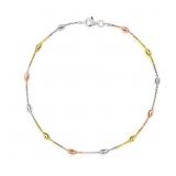 14K Gold Pl Tri-Color Sterling Anklet Bracelet