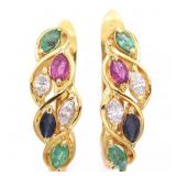 Estate 13K Yellow Gold Genuine Gems Earrings