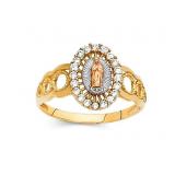 18K Gold Pl Tri Color Virgin Mary Religious Ring