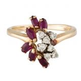 14K Gold Genuine Ruby & Diamond Cocktail Ring