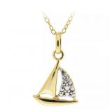 Genuine Diamond 18K Gold Pl Sterling Boat Necklace