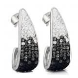 18K White Gold Pl Black & White Hoops Earrings