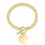 14K Yellow Gold Pl Link Heart Charm Bracelet