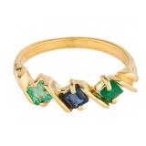 14K Gold Genuine Emerald & Sapphire Band Ring