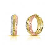 14K Gold Pl Diamond Cut Hoop Earrings