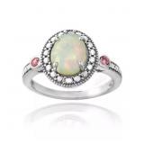 925 Silver Diamond Opal & Pink Sapphire Oval Ring