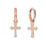 18K Rose Gold Pl Cross Hoop Drop Earrings