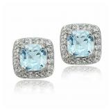 Genuine Blue & White Topaz Sterling Stud Earrings