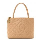 CHANEL Caviar Beige Leather Shoulder Bag Tote