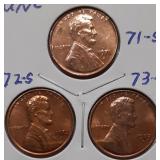 UNC LINCOLN CENT 3-SET 1971-S 1972-S 1973-S