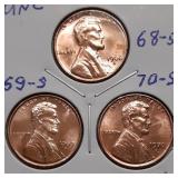 UNC LINCOLN CENT 3-SET 1968-S 1969-S 1970-S