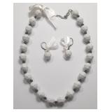 WHITE BEAD NECKLACE & EARRINGS SET