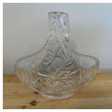 Vintage Crystal Clear Cut Glass Basket With Handle