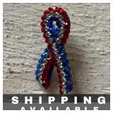 BELLINI RHINESTONE RED WHITE & BLUE RIBBON BROOCH