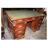 Leather Inlaid Wooden Desk, Approx. 27" x 54"