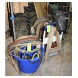 Lot of Lariats w/Roping Dummy, Box of Horse Shoes
