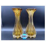 Pair of Deep Ribbed MCM Murano Style Swung Vases