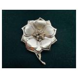 Vintage Glam Matte & Polished Silver Flower Brooch