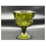 Vintage MCM Harvest Green Indiana Glass Compote