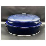 Vintage Blue Porcelain Enamel Rev-O-Noc Roaster