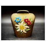 VIntage Metal Cow Bell w/Painted Embossed Flowers