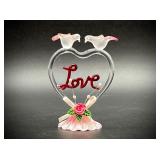 Adorable Lampwork Glass Birds Over "Love" Heart