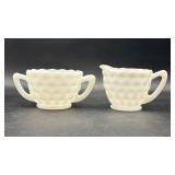 Jeannette Cubist Milk Glass Cream & Sugar