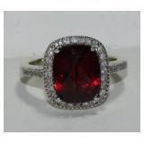 14 Kt Ring w/ Red & Clear Stones Size 5