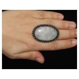 German Silver Rainbow Moonstone Ring Size 7