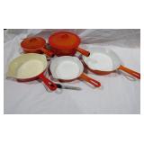 7 Pc Enameled Cast Iron Pans