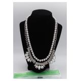 Silver  faux pearls and rhinestones