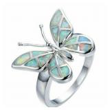 White Fire Opal Butterfly Jewelry Ring