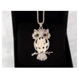 Crystal Opal Owl Pendant Chain Necklace