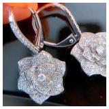 Flower 925 Silver Filled Drop Earring Cubic Zirct