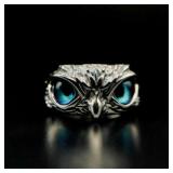 Silver Plated Blue Eye Owl Ring Women Jewelry