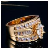 925 Silver Plated Women Ring White Glass Wedding