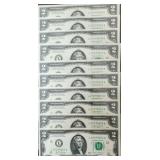 Lot of TEN (10) 2017A CRISP $2.00 Bills Seqential