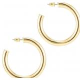 14K Gold Colored Lightweight Chunky Open Hoops Are